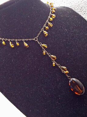 COOKIE LEE TORTOISE & AMBER CRYSTAL DROPLETS LAVELIERE 20" LONG NECKLACE 21